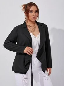 SHEIN Privé Plus Lapel Neck Tie Side Blazer - Black - View 5