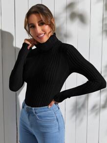 SHEIN Clasi Áo thun nữ Gân đan màu trơn Cơ bản - màu đen - Xem 5