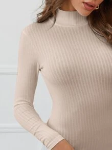 SHEIN BASICS T-shirt En Tricot Côtelé À Col Montant - Nude - Voir 5