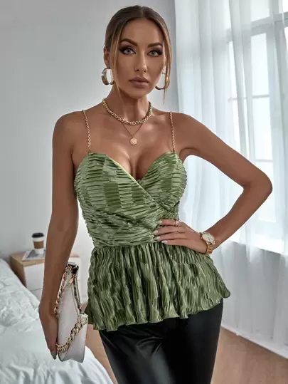 JuliaSasakiHernanz 鏈條肩帶褶邊荷葉邊吊帶上衣