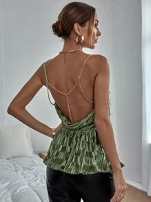 JuliaSasakiHernanz 鏈條肩帶褶邊荷葉邊吊帶上衣 - 綠色 - 查看 2