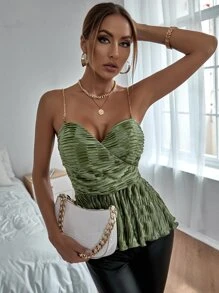 JuliaSasakiHernanz 鏈條肩帶褶邊荷葉邊吊帶上衣 - 綠色 - 查看 4