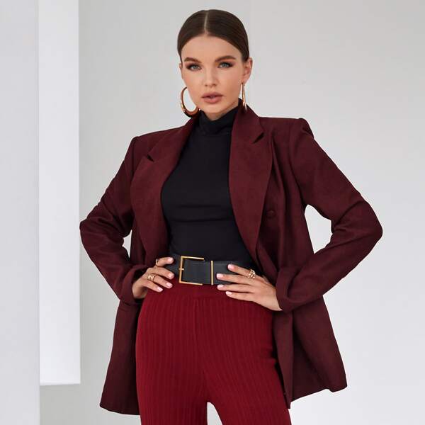 

Double Breasted Lapel Neck Blazer, Maroon