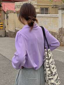 Áo chui đầu Chất rắn Cổ Polo - Màu Lilac Tím - Xem 2