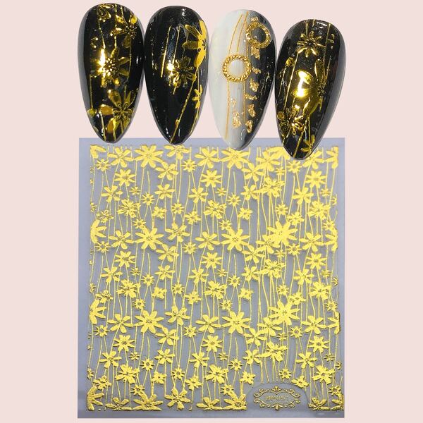 

1sheet Flower Print Nail Art Sticker, Gold