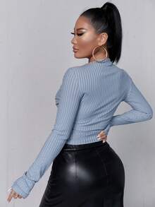 SHEIN SXY Áo thun nữ Cắt ra Trọn gói Thắt nơ trước màu trơn Thanh lịch - Màu xanh bụi bặm - Xem 2