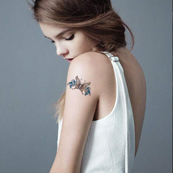 

1sheet Butterfly Pattern Tattoo Sticker, Green