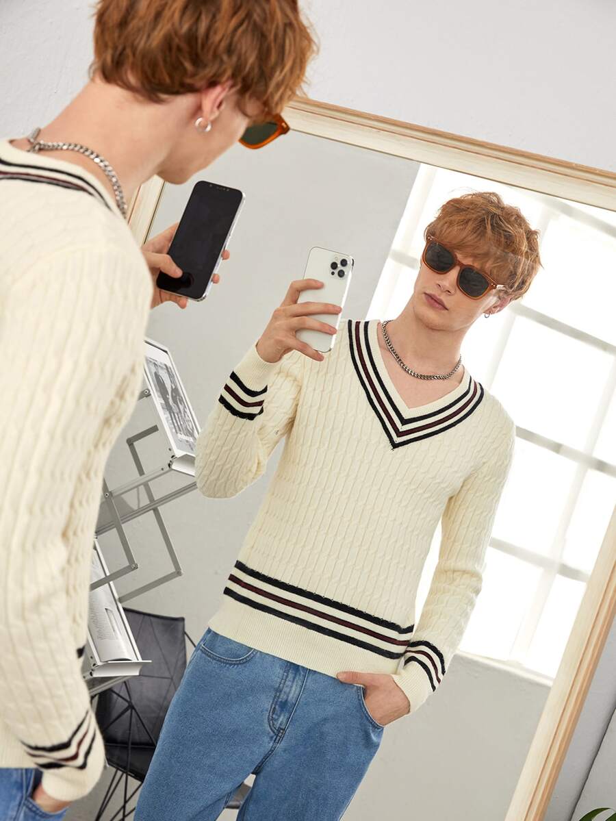 Manfinity Men Cable Knit Cricket Jumper - Beige - View 1