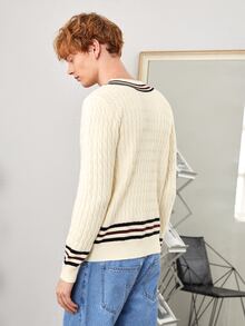 Manfinity Men Cable Knit Cricket Jumper - Beige - View 2