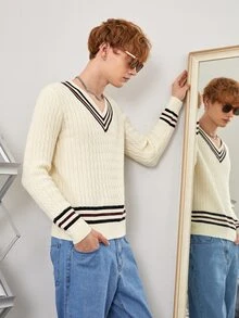 Manfinity Men Cable Knit Cricket Jumper - Beige - View 3