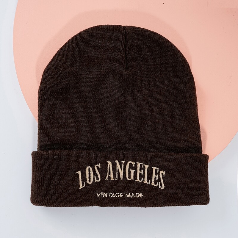 

Letter Graphic Knit Hat, Coffee brown