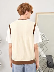 Manfinity Men Striped Trim Sweater Vest Without Tee - Beige - View 2