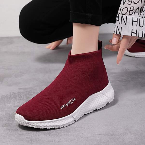 

Letter Graphic Knit Slip On Sneakers, Red