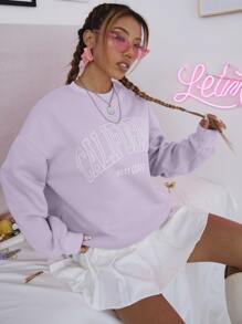 SHEIN Unity Letter Graphic Drop Shoulder Sweatshirt - Lilac Purple - View 3