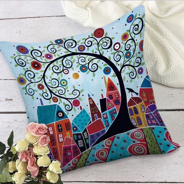 

House Print Cushion Cover Without Filler, Multicolor