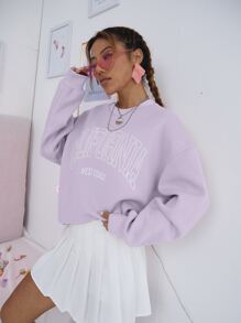 SHEIN Unity Letter Graphic Drop Shoulder Sweatshirt - Lilac Purple - View 6