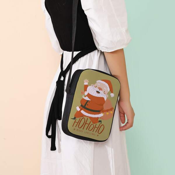 

Christmas Cartoon Santa Claus Graphic Crossbody Bag, Multicolor