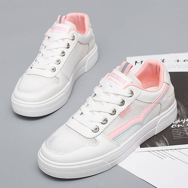 

Colorblock Lace-up Front Mesh Panel Sneakers, White