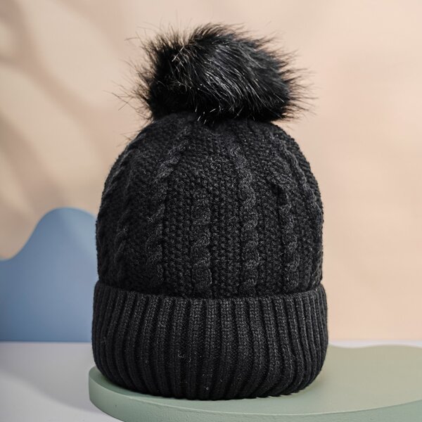 

Pom Pom Knit Hat, Black