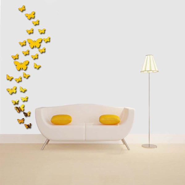 

28pcs Butterfly Shaped Mirror Wall Sticker, Gold