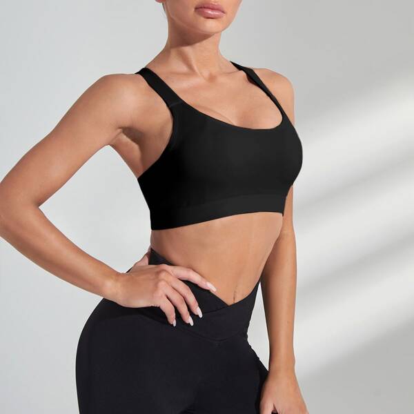 

Medium Support Breathable Softness Criss Cross Back Sports Bra, Black