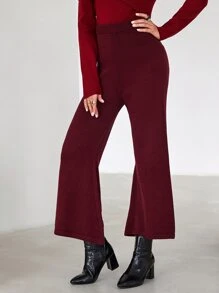 Mulvari Quần len nữ màu trơn Giải trí - Màu Đỏ Sâu - Xem 1