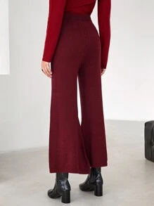 Mulvari Quần len nữ màu trơn Giải trí - Màu Đỏ Sâu - Xem 2