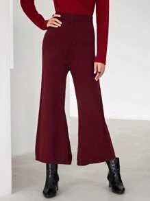 Mulvari Quần len nữ màu trơn Giải trí - Màu Đỏ Sâu - Xem 3