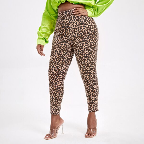 

Plus Leopard High Waist Skinny Jeans, Multicolor
