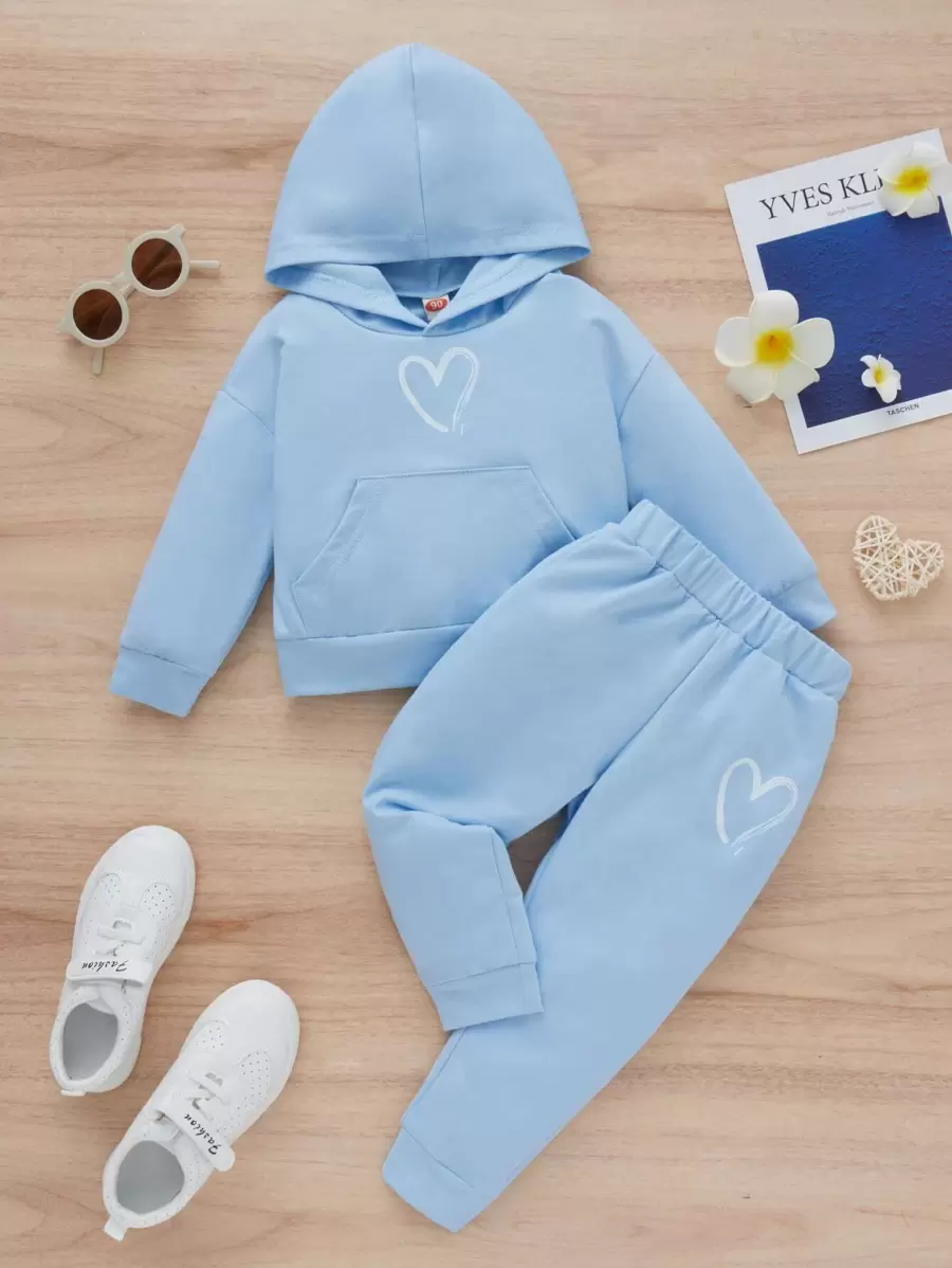 SHEIN Young Girl Heart Hoodie & Sweatpants