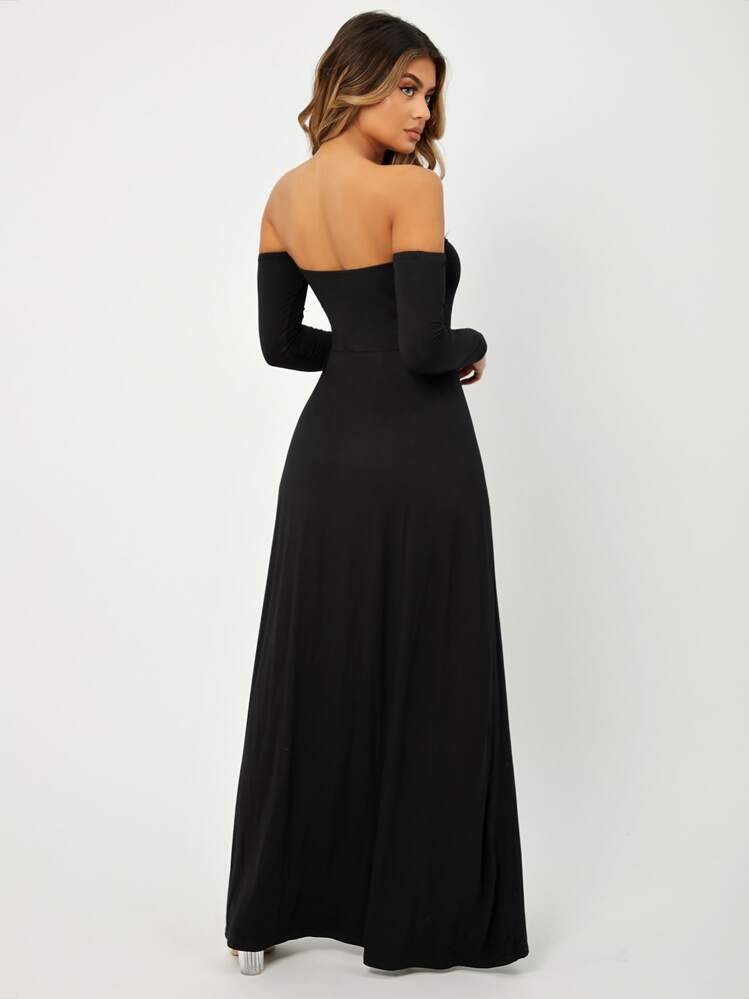 shein sxy off shoulder high split dress SHEIN SXY Prom Dress;Off Shoulder High Split Dress