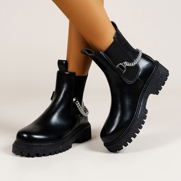 

Minimalist Chain Decor Chelsea Boots, Black