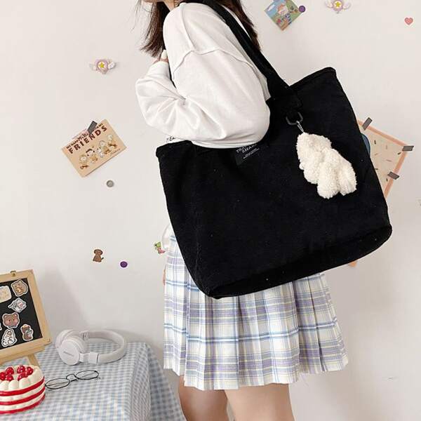 

Letter Graphic Shoulder Tote Bag, Black