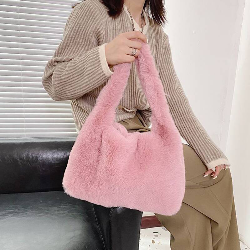 

Minimalist Fluffy Shoulder Bag, Pink