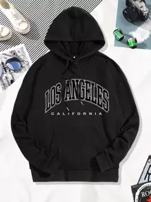 Manfinity Men Letter Graphic Kangaroo Pocket Hoodie