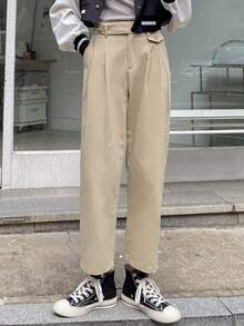 DAZY Fold Pleated Slant Pocket Pants - Khaki - View 2