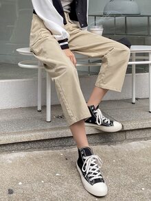 DAZY Fold Pleated Slant Pocket Pants - Khaki - View 4