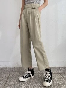 DAZY Fold Pleated Slant Pocket Pants - Khaki - View 6