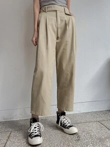 DAZY Fold Pleated Slant Pocket Pants - Khaki - View 8