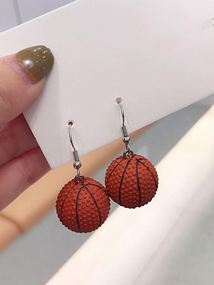 Basketball Charm Drop Earrings - Brown - View 2