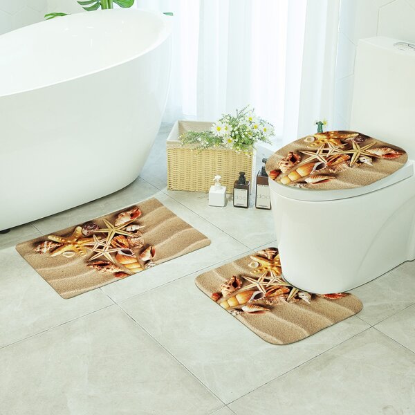 

1pc Shell & Starfish Print Bath Rug, Multicolor