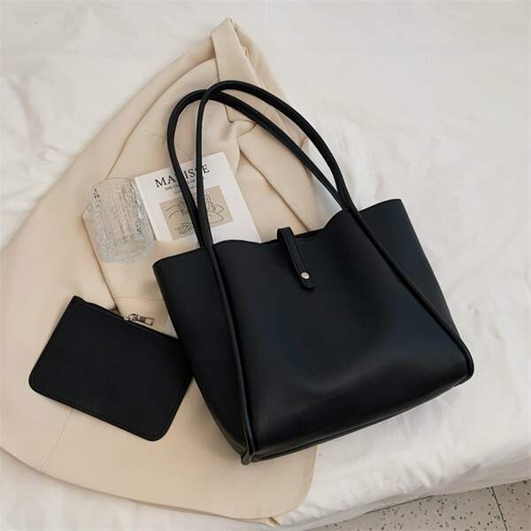 

Minimalist Tote Bag With Clutch Bag, Black