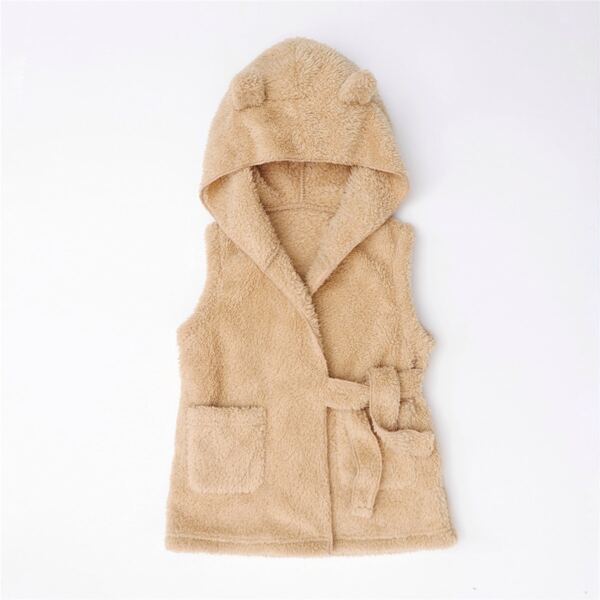 

Toddler Girls Knot Side 3D Ears Design Hooded Vest Coat, Khaki
