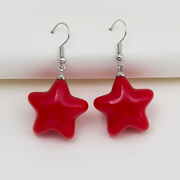 

Star Charm Drop Earrings, Red