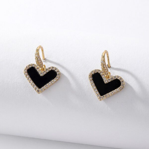 

Zircon Heart Charm Drop Earrings, Black