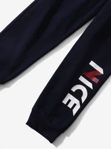 SHEIN Tween Boy Letter Graphic Cut And Sew Hoodie & Sweatpants