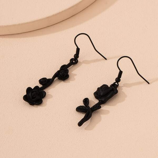 

Flower Charm Drop Earrings, Black