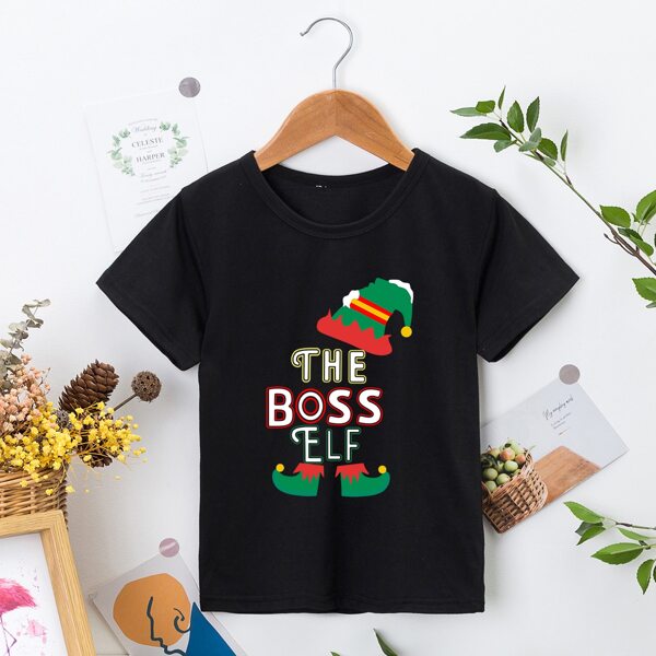 

Toddler Boys 1pc Christmas & Letter Graphic Tee, Black