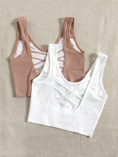 2 pièces Brassière de sport soutien moyen sans couture léger croisé