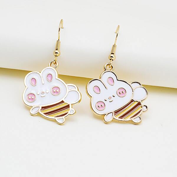 

Cartoon Bee Drop Earrings, Multicolor
